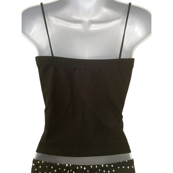 Vintage 90s Y2k Black Square Neck Girly Mesh Ruffle Sequin Cropped Cami S/M - Picture 4 of 5